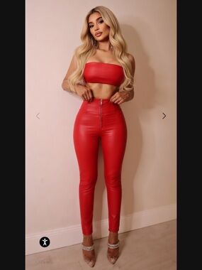 Freddy WR.UP Red Faux Leather Zip-Front High-Waist Pants US6 $289